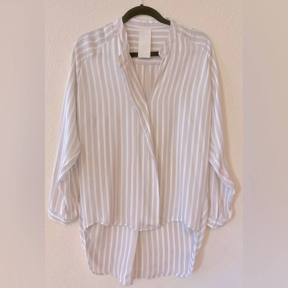 HEATHER Silk Striped Long sleeve Tunic Blouse - size M